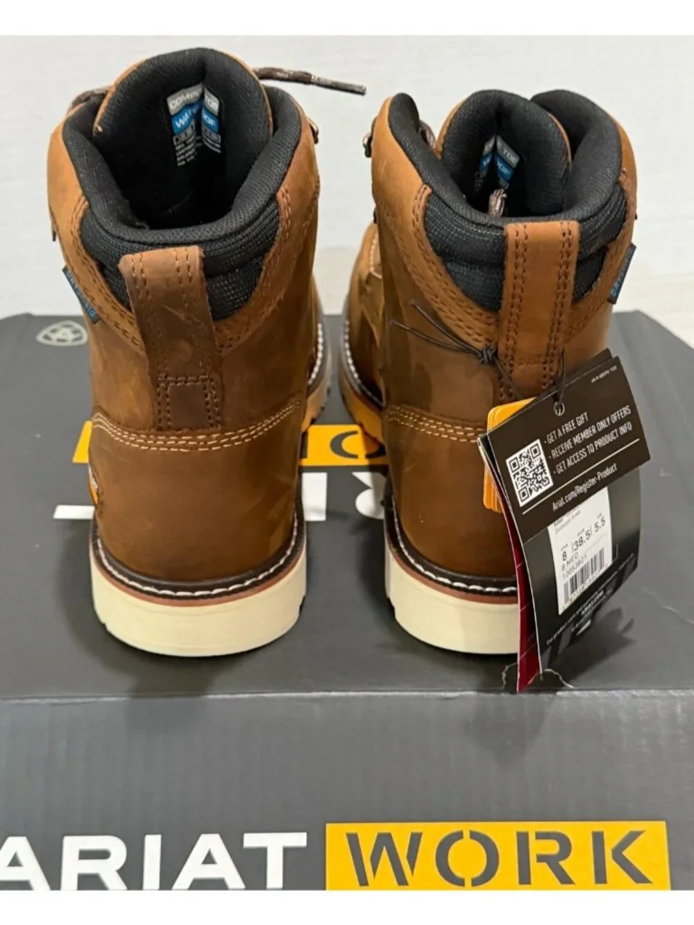 NWT Womens Ariat Composite Toe Boots Rebar Lift H20 Sz 8 Brown Moc Toe 10053821